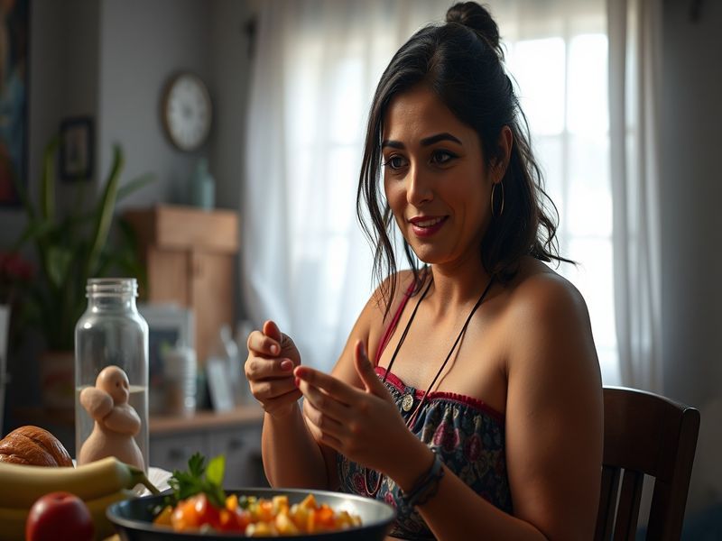 Mujer sonriente midiendo su cintura durante el ayuno intermitente para la pérdida de peso.